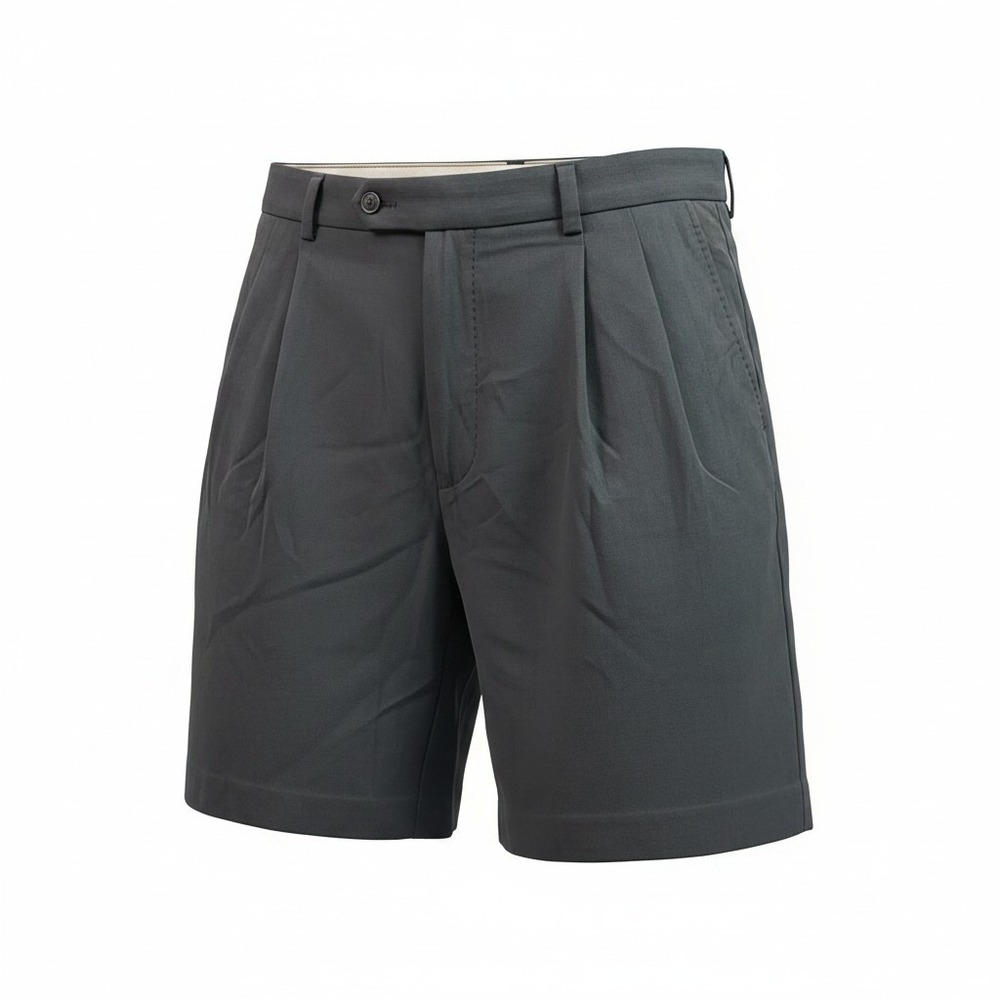 Tommy Bahama Mens 36 Black Silk Cotton Herringbone Pleated Dress Shorts